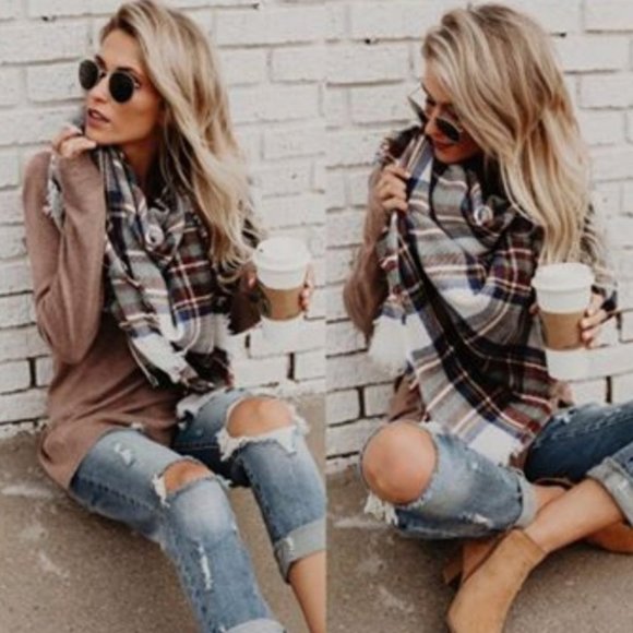 Accessories - Plaid Print Blanket Scarf